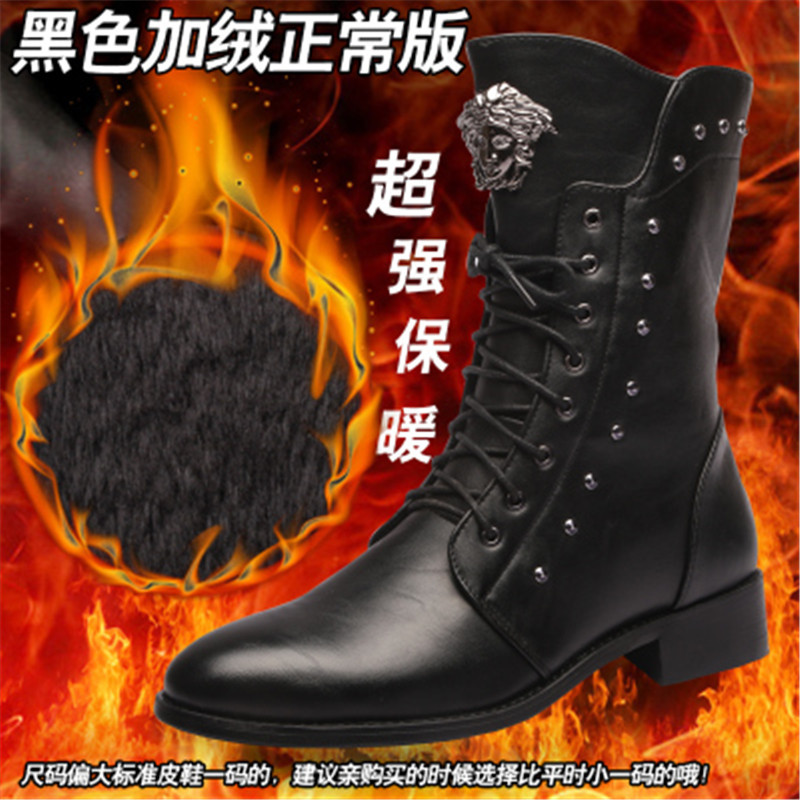 歌爱妮2019新款马丁靴男靴中筒高筒靴马靴男韩版潮内增高尖头皮靴子男潮