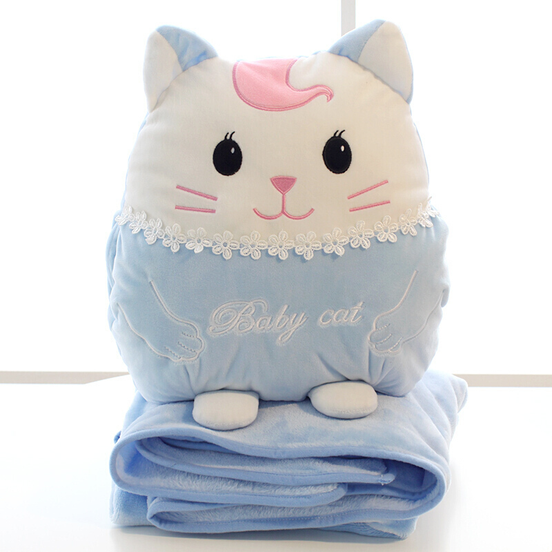 卡通可爱猫羽绒棉抱枕被子两用空被靠垫办公室午睡趴趴毯子靠枕三合一