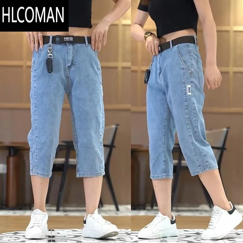 HLCOMAN夏季薄款牛仔短裤男士七分中裤宽松直筒2024新款潮牌休闲7分裤子