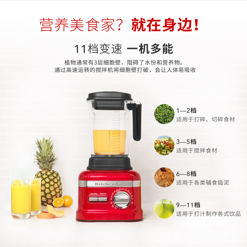 凯膳怡(KitchenAid)强力破壁料理机多功能家用料理机果汁辅食机5KSB8270C 流光银