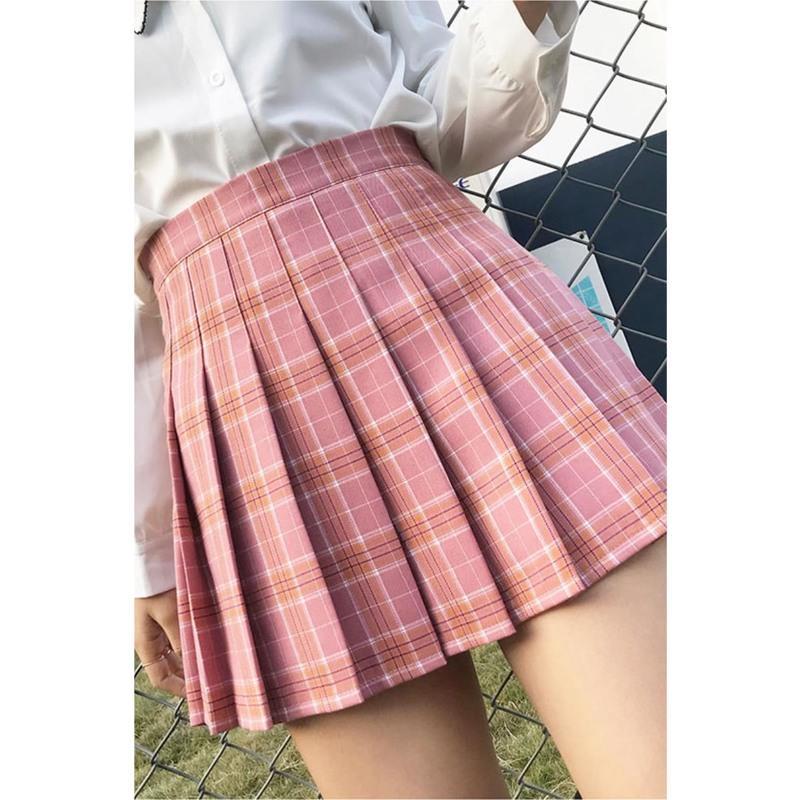 百褶裙女学生韩版春夏秋冬新款高腰显瘦学院风a字格子短裙半身裙 白色