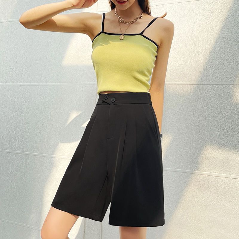 美动态高腰宽松西装短裤2022夏季新款胖mm显瘦港味休闲直筒五分裤