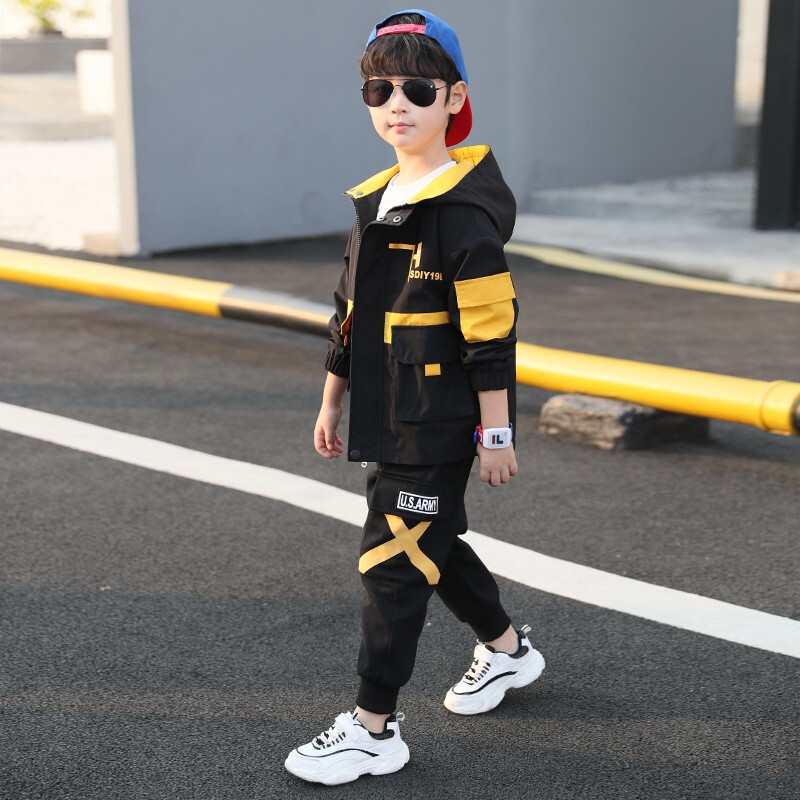 乌鹿童装男童春装套装2021新款儿童中大童帅气小男孩春秋款连帽运动