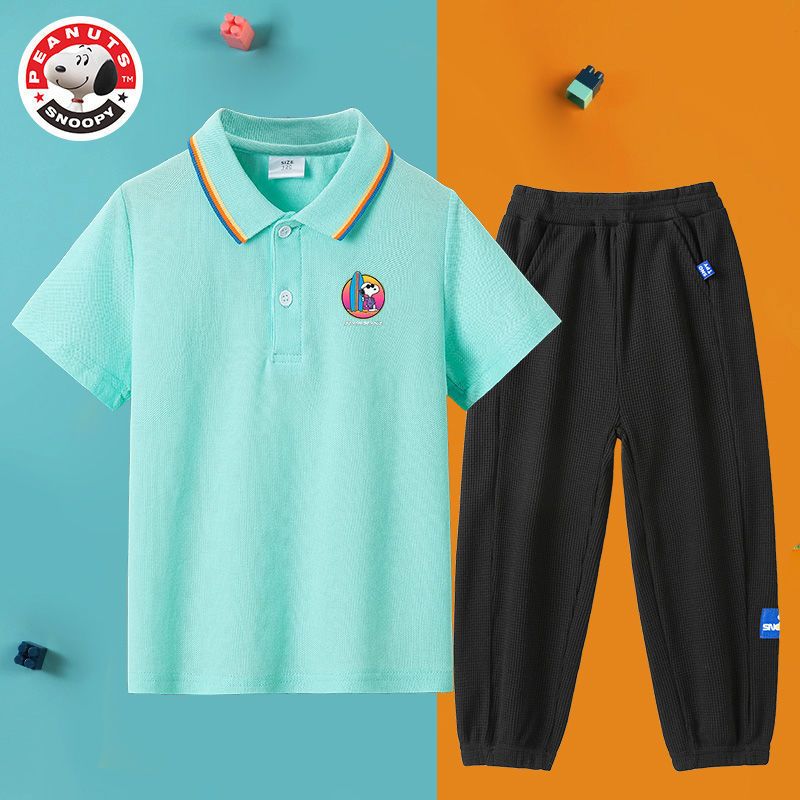 史努比(SNOOPY)儿童运动短袖短裤两件套装夏季新款男童POPL衫套装SN2PH