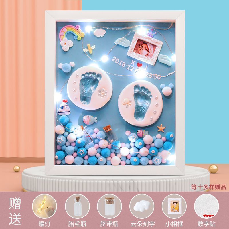宝宝手足印泥纪念胎毛纪念品新生婴儿礼物满月手印泥脚印百天永久|欧式款-墨绿实木密度板-