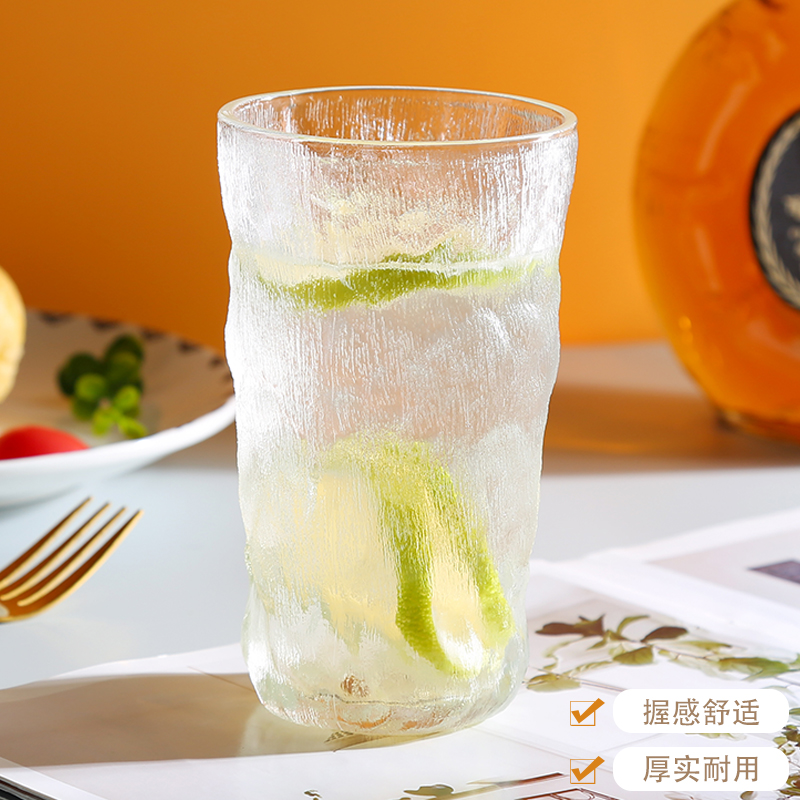 [补贴10%]冰川纹玻璃杯子水杯女夏季啤酒杯家用牛奶茶杯男ins风饮料咖啡杯高清大图