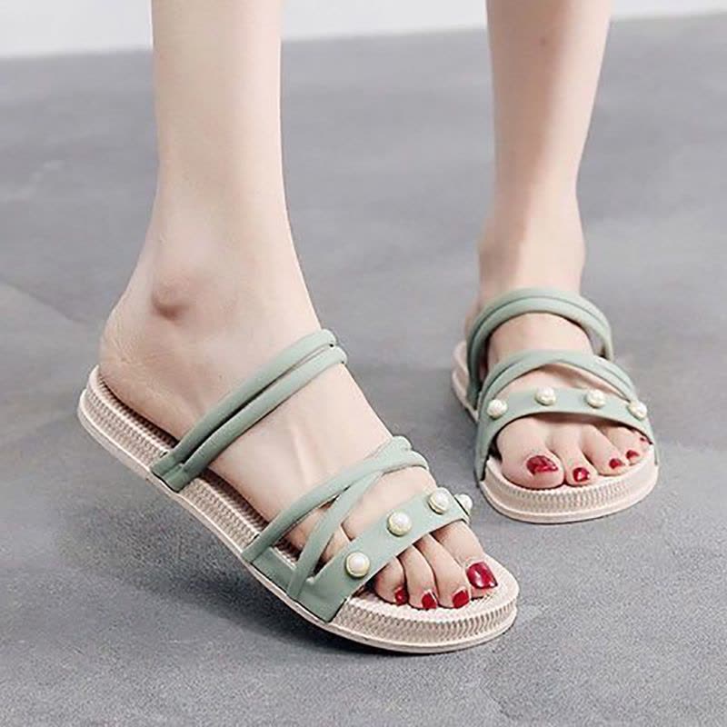 春夏季新款仙女凉拖鞋珍珠装饰韩版休闲沙滩两用鞋潮流淑女凉鞋 莎丞图片