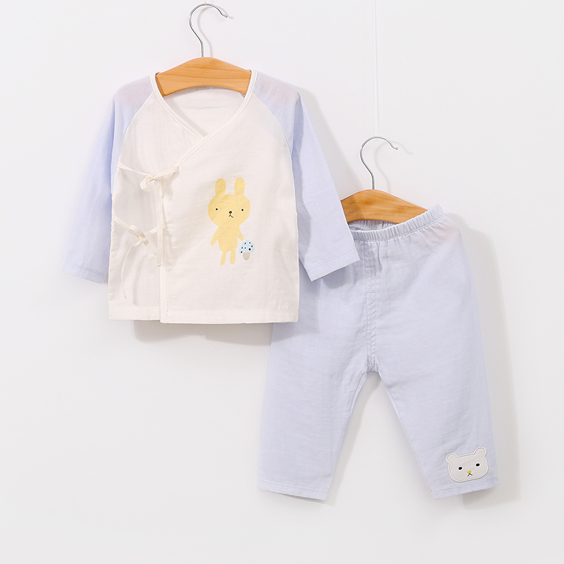 依尔婴婴儿纱布衣服夏季长袖薄款宝宝夏装空调服初新生儿绑带和尚服套装TZ1826