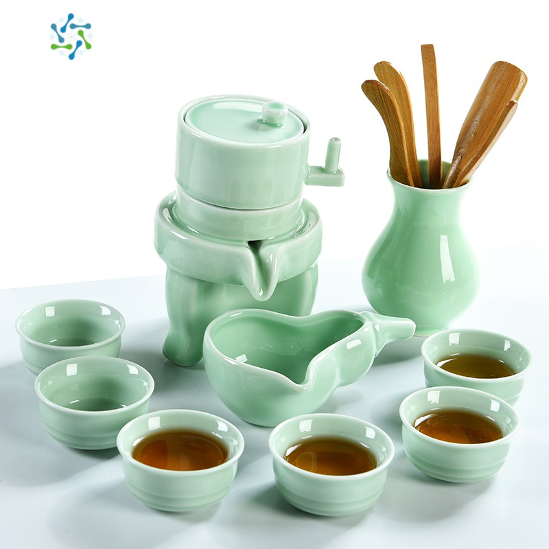 半全自动懒人泡茶器现代家用茶具套装石磨陶瓷茶壶功夫茶杯 三维工匠 9碧海蓝色石磨自动茶具+茶道+茶叶罐