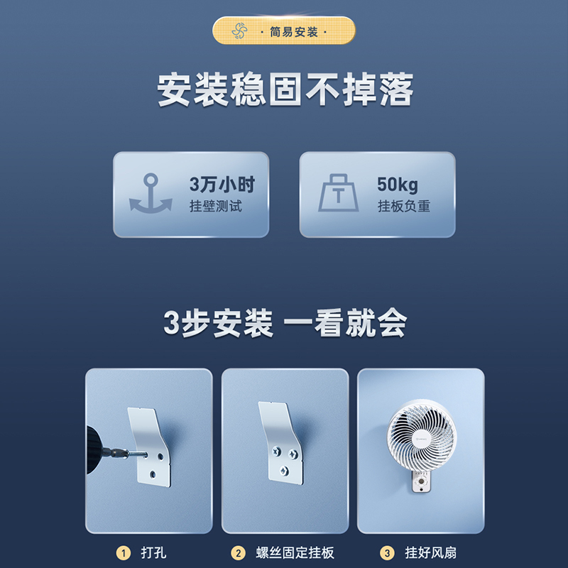艾美特壁挂空气循环扇家用厨房墙壁扇电风扇大风量壁扇电扇拉绳款省电节能涡轮风扇高清大图