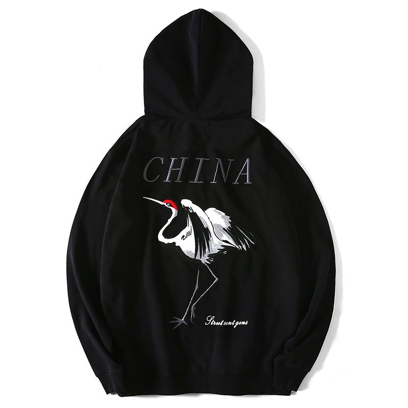 天龙致尊denonsupreme卫衣男女潮牌2019春夏新款仙鹤刺绣国潮卫衣连