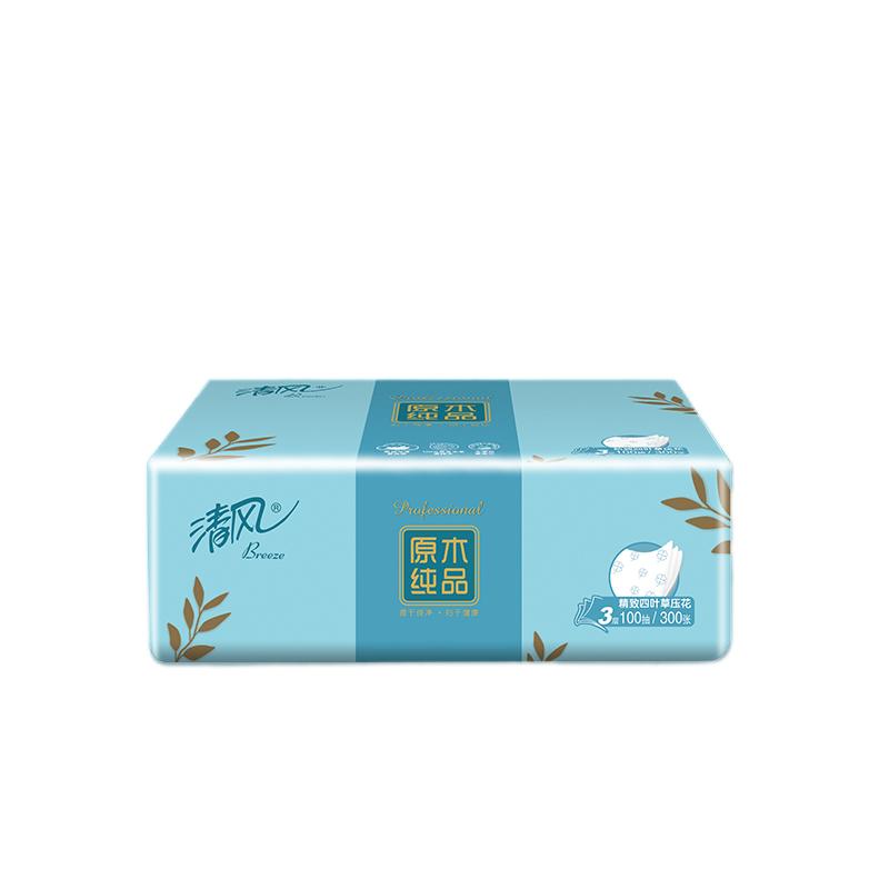 清风原木纯品四叶草压花100抽抽取式面纸24包/箱BR40AQ