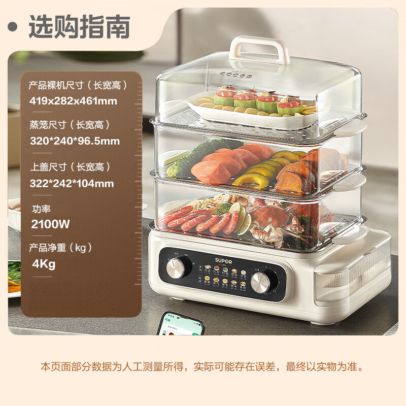 苏泊尔(SUPOR)电蒸锅 24L三层大容量电热锅 家用多功能电蒸箱 加长蒸屉蒸鱼多用途锅ZN32FK995高清大图