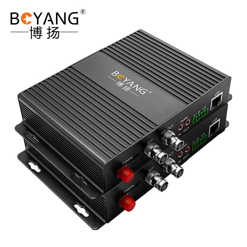 博扬 非压缩全高清HD-SDI视频光端机1路双向视频+网络+双向立体声音频+RS485双向 一对 BY-1HSR2
