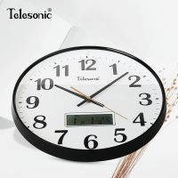 天王星(Telesonic)客厅挂钟 圆形静音石英钟时尚现代简约万年历时钟 教室书房会议室钟表 14英寸