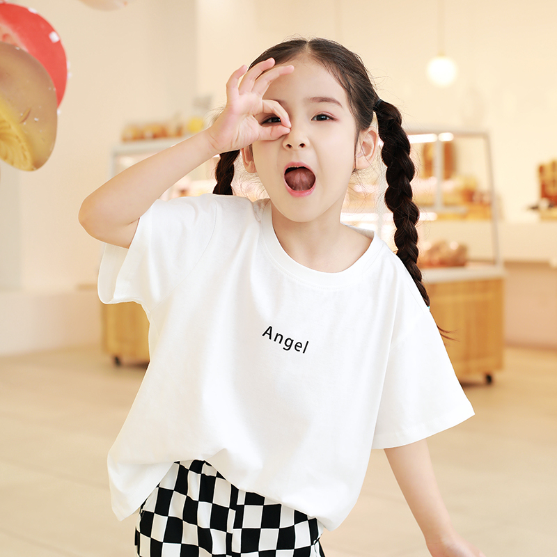 龙之涵(LONGZHIHAN)儿童夏装短袖2022新款夏洋气亲子t恤女宝宝上衣半袖夏装
