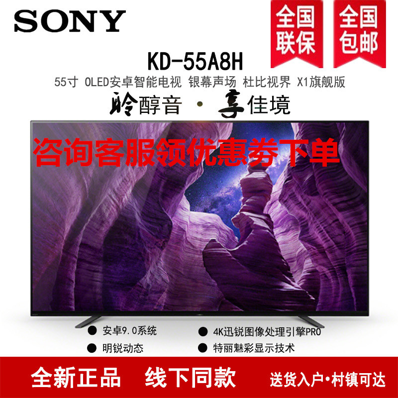 索尼(SONY)KD-55A8H 55英寸OLED自发光 4K超高清 超薄智能网络 安卓9.0人工智能 全面屏平板电视高清大图