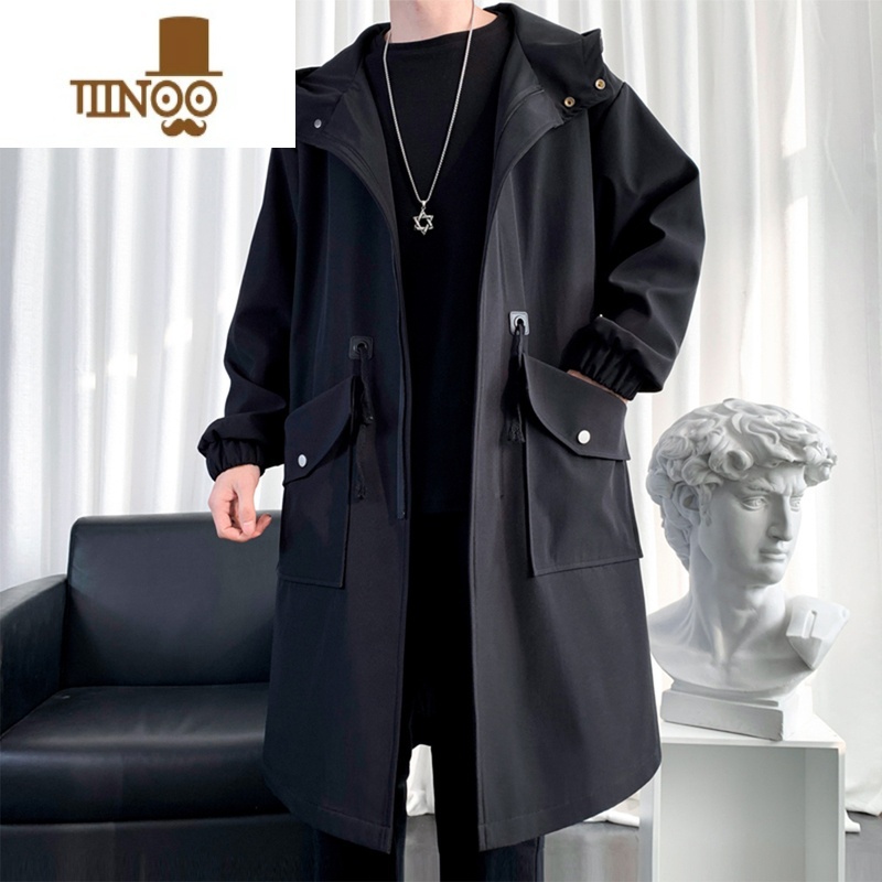 YANXU机能风大衣克苏鲁文职风衣男士款中长款休闲连帽美式潮流外套高清大图