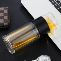 双层玻璃杯男女士水杯便携杯子隔热带盖过滤网茶杯卡通泡茶杯情侣 绅士黑 收藏送贴纸