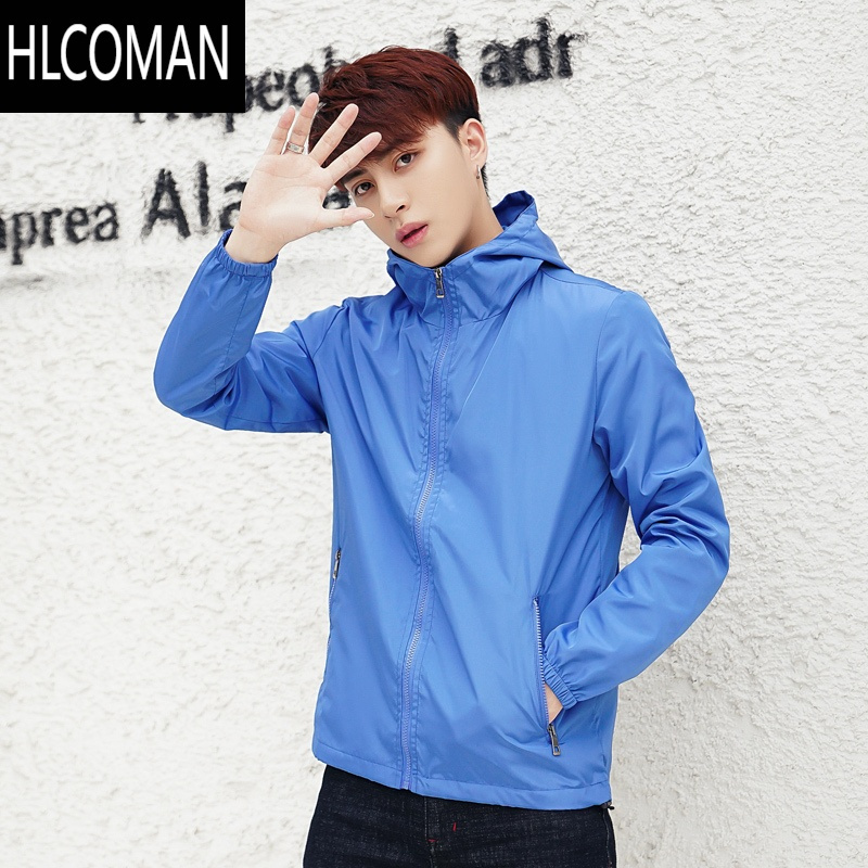 HLCOMAN潮牌户外风衣外套男士秋季防风夹克黑色青少年上衣休闲防水