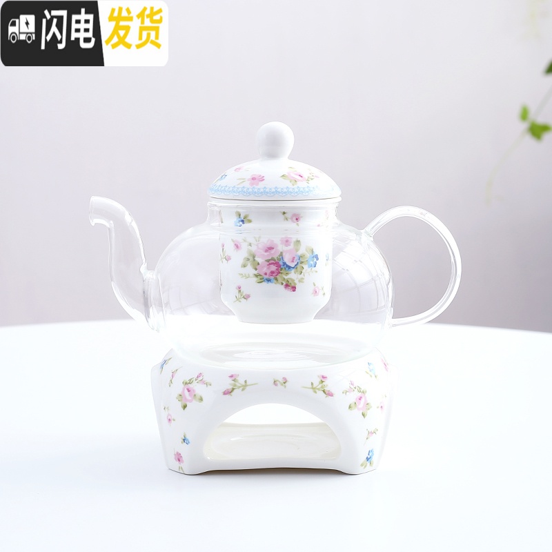 三维工匠花茶壶整套煮花茶杯陶瓷玻璃水果茶壶套装下午茶茶茶具蜡烛加热 10号色丁香花(圆炉+壶)高清大图