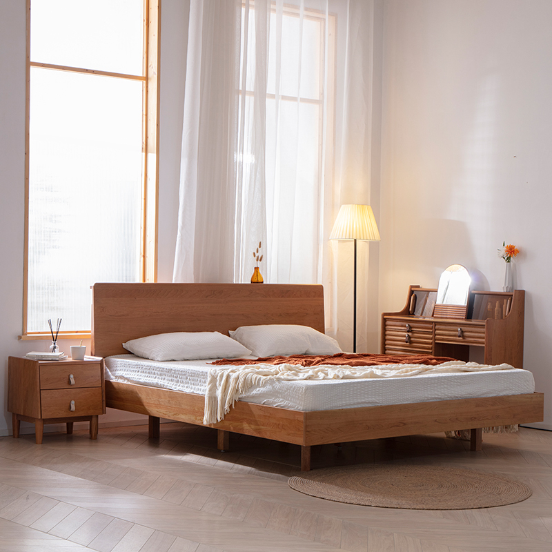 木作光阴北欧实木床樱桃木简约现代1.5单人床主卧1.8米双人床床架
