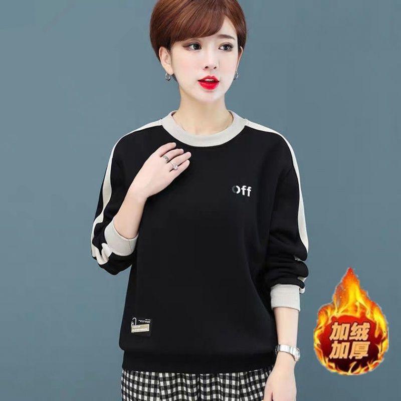 卫衣女秋冬无帽加绒加厚新款韩版宽松妈妈减龄洋气套头外套上衣潮