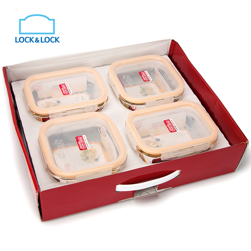 乐扣乐扣（lock&lock）玻璃套装保鲜盒四件套LLG429S003高清大图
