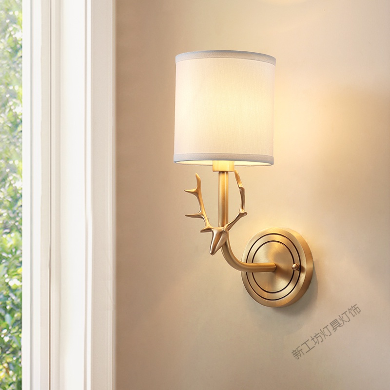 苏宁放心购 鹿头壁灯卧室床头灯全铜美式客厅背景墙过道楼梯创意网红鹿角灯饰高清大图