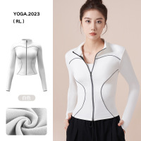 加绒线感反光瑜伽外套秋冬健身服户外夜跑骑行运动上衣女 S 白色（加绒款）