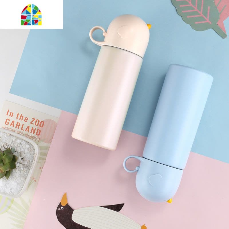 创意网红ins原宿风保温杯瓶少女便携小巧水杯子学生韩版可爱潮流 FENGHOU 冰爽蓝-350ml(送玻璃杯)图片