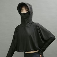 衣女外穿2024短款带帽子新款漂亮衣防紫外线冰丝外套 XL码【适合140-180斤】 冰丝加长帽-黑色