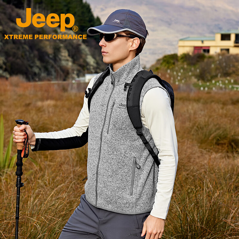 Jeep吉普男式抓绒马甲J432094973 月岩灰2XL