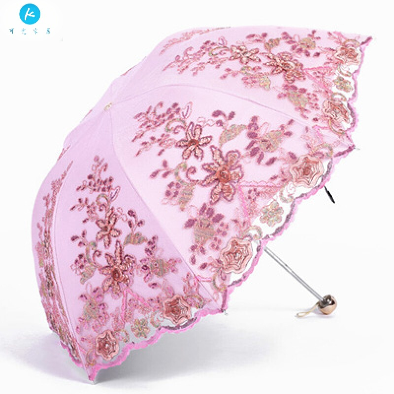 18新款太阳伞防晒蕾丝公主洋伞刺绣黑胶遮阳伞女神晴雨两用