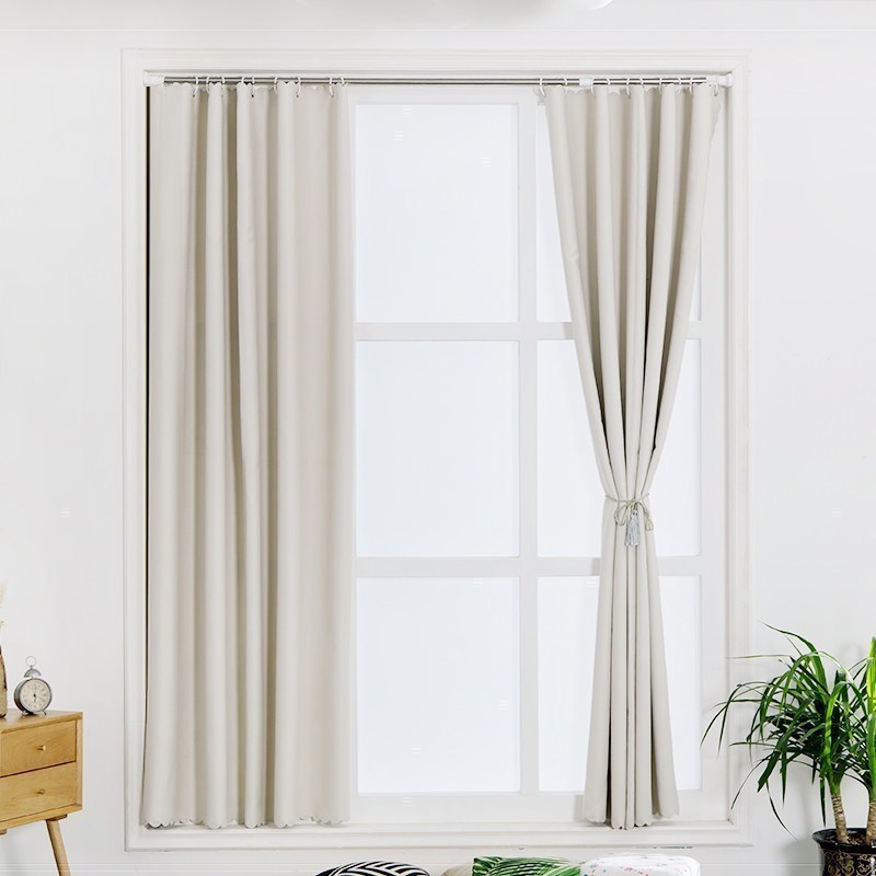 家柏饰(CORATED)窗帘免打孔安装简易窗帘成品全遮光加厚北欧简约现代风格免卧室帘 米色 1.8*1.8米高送1.1-1.9杆