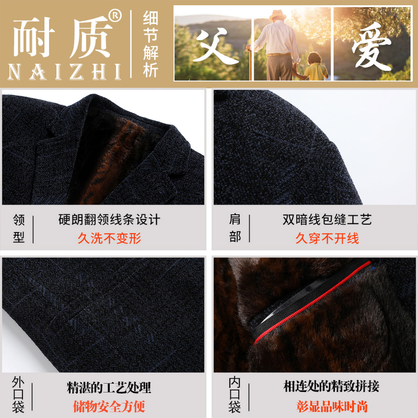 啄木鸟爸爸冬装外套装中年西服男加绒加厚喜公公结婚礼服婚宴西年高清大图