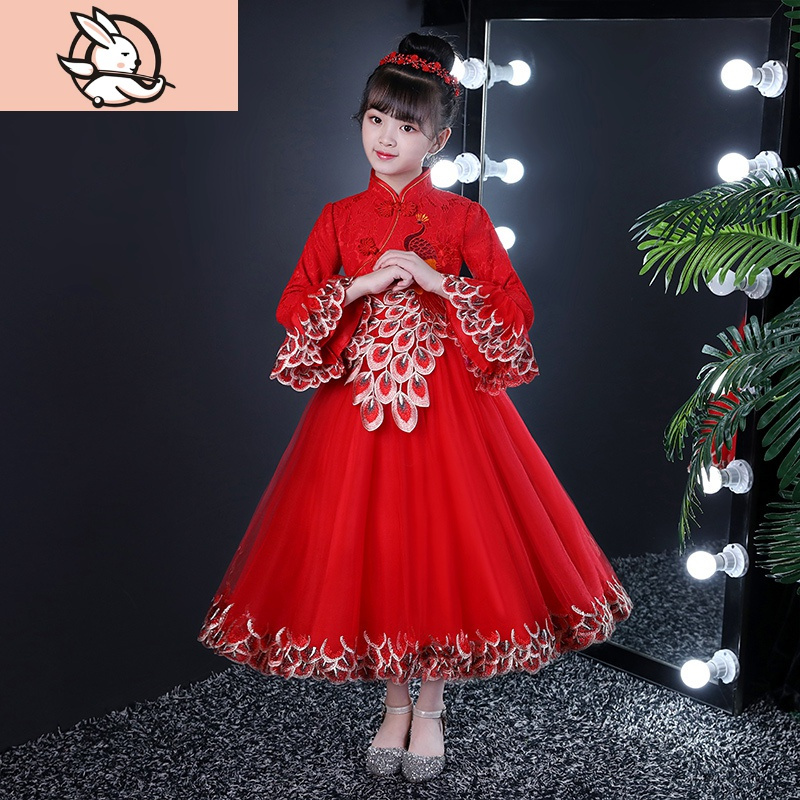 HUAYANGTU女童拜年服儿童装新年装秋冬装加绒加厚冬季公主连衣裙子洋气冬款裙子童