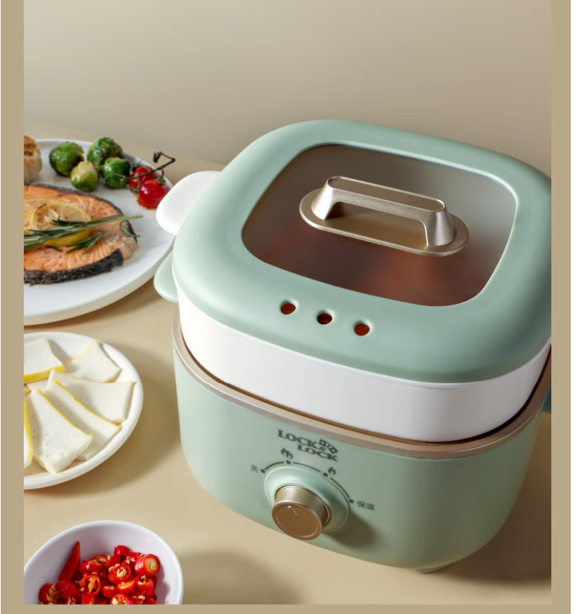 乐扣多功能电火锅一键智能控温时尚简约设计高清大图