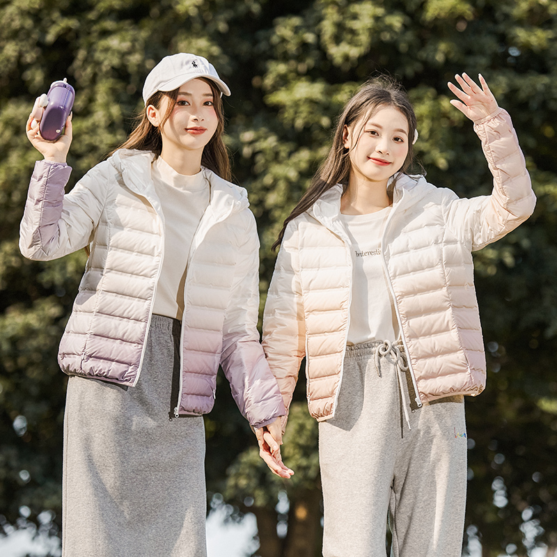 唐狮冬装新款女连帽短款羽绒服轻薄拉链鸭绒时尚抗风防寒G