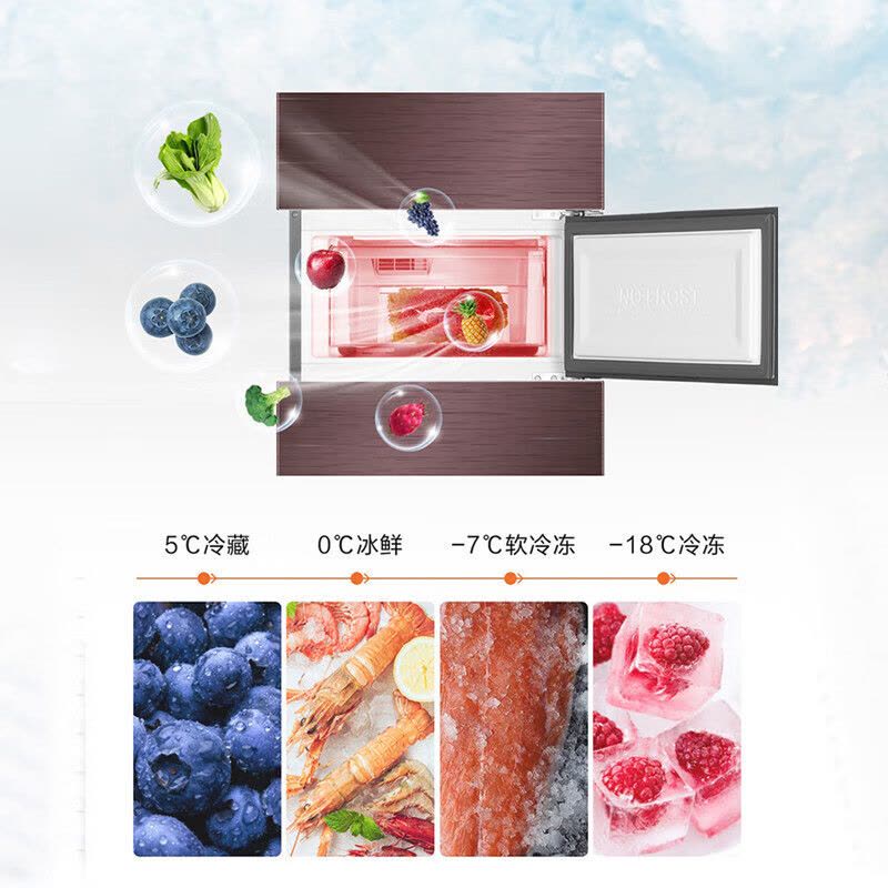 海尔风冷无霜三门冰箱220升网红彩晶钢化玻璃面板小型节能家用电冰箱 220L三开门软冷冻 BCD-220WDGR图片