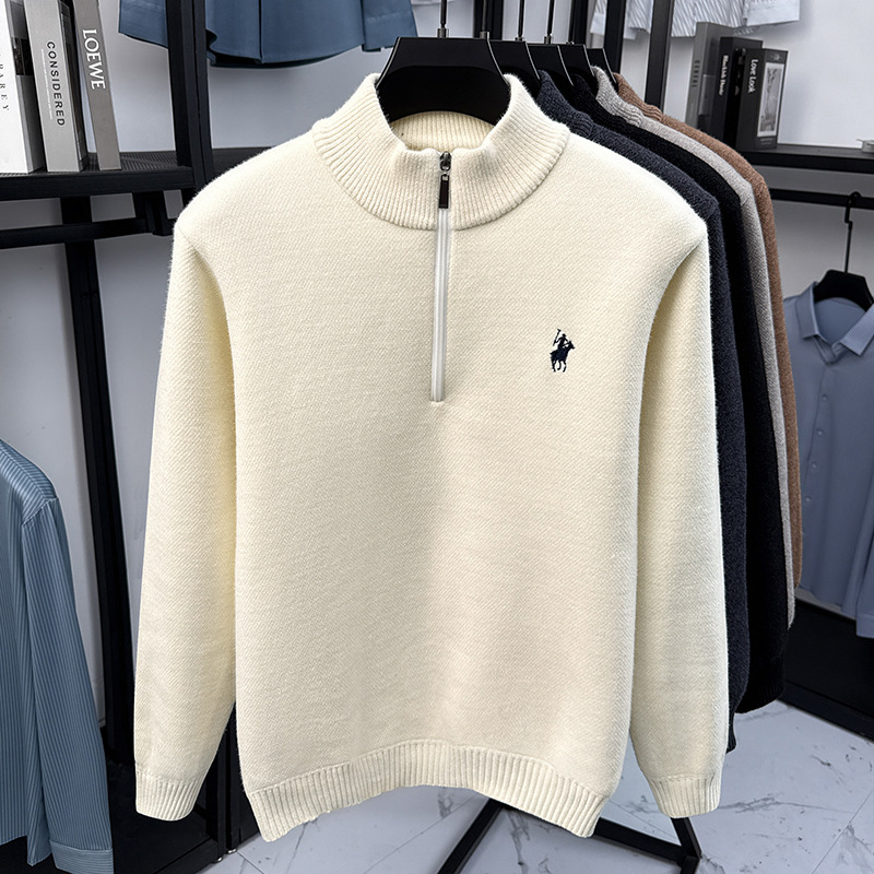 重磅加厚高品质毛衣男秋冬季新款半拉链雪貂绒男士加绒针织衫_5737 米色 XXL/54