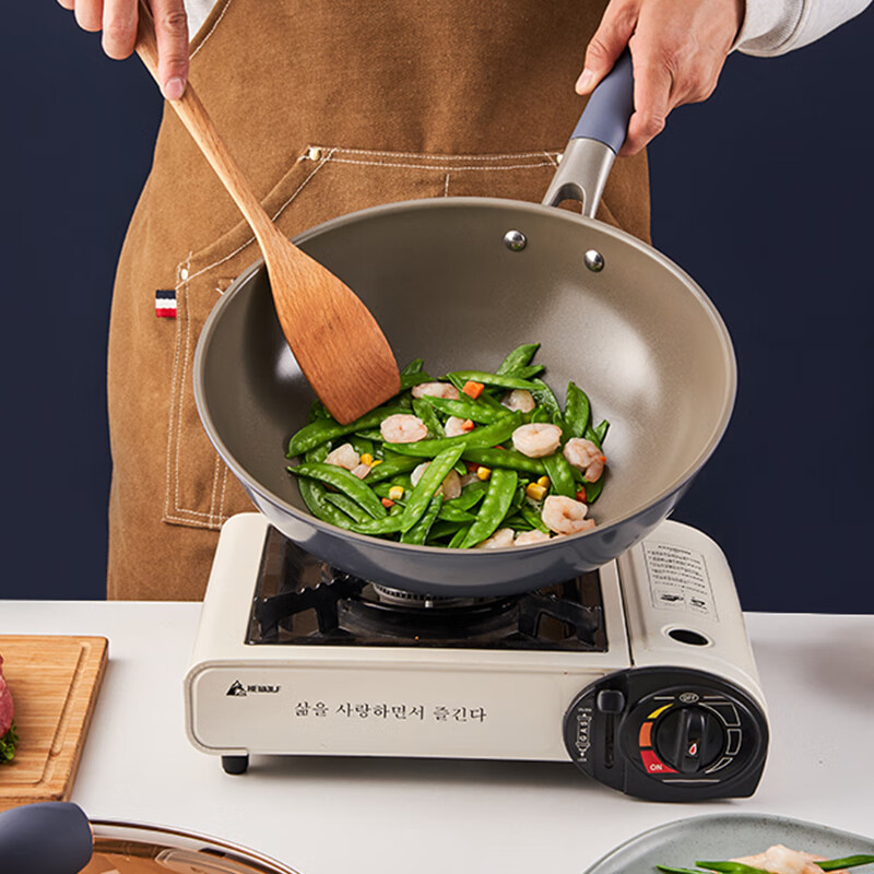 朗赫LUVHOO雾霭蓝韵不粘炒锅陶瓷不粘涂层铁锅32cm炒锅可视锅盖高清大图
