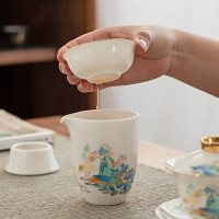 金镶玉 功夫茶具整套装羊脂玉白瓷盖碗茶杯陶瓷泡茶礼品盒高档 青山绿水