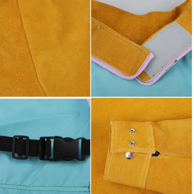 中固电焊工牛皮耐磨隔热防烫耐高温防护衣反穿衣焊工围裙氩弧焊工作服桔色长款高领长袖105cm高清大图