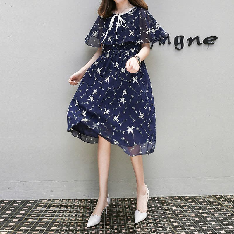 迪鲁奥(DILUAO)夏季孕妇连衣裙时尚韩版宽松大码雪纺短袖孕妇装夏装裙子百搭大摆碎花中长款孕妇裙子外穿怀孕期潮 图图片