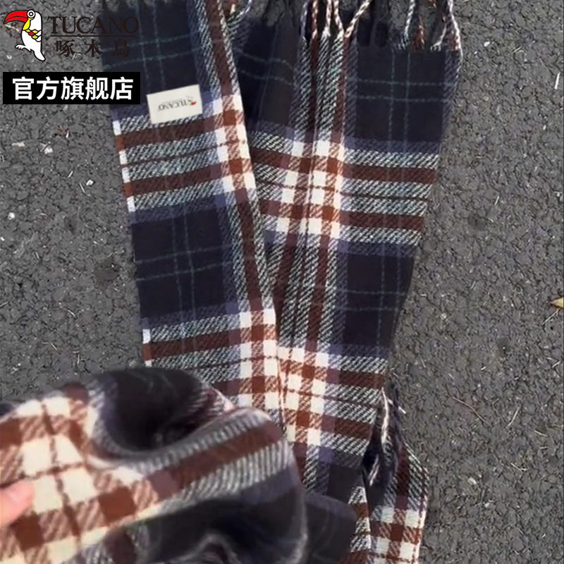 啄木鸟2025新款乌梅子酱格子围巾女冬季高级感加厚保暖情侣围脖冬高清大图