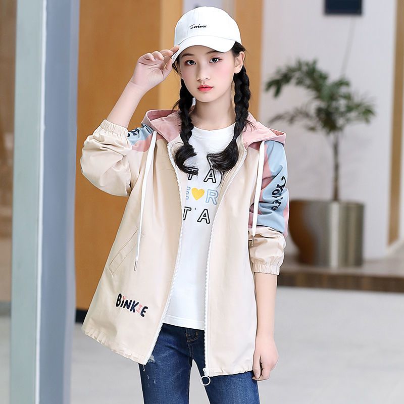 秋季风衣少女孩新款中长款初中生休闲外套女韩版春秋宽松高中学生