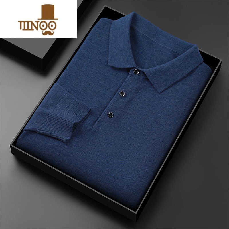 YANXU毛衫男翻领款加肥加大码毛衣宽松高端胖子t恤领打底衫男装高清大图