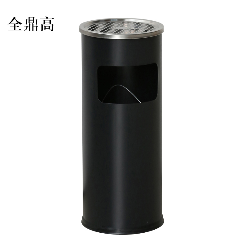 全鼎高不锈钢垃圾桶烟蒂柱灭烟桶带烟灰缸室外电梯口立式丽格圆形黑色