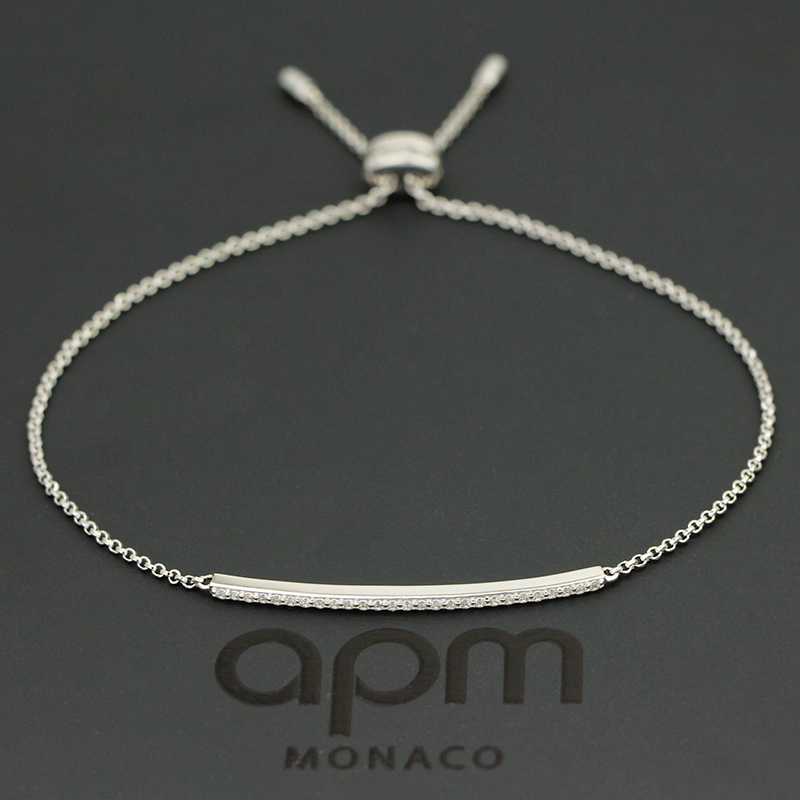 [apm MONACO]一字手腕链简约典雅手环925银手链镶锆石高贵女士饰品送恋人贵族 AB2785OX